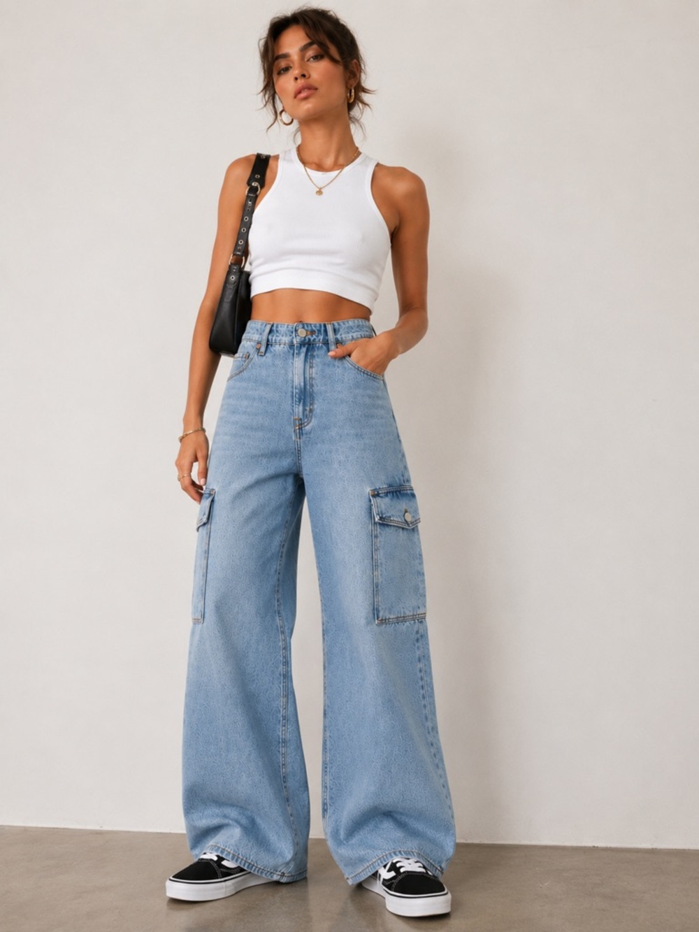 BLANKNYC The Franklin Ribcage Wide Leg Cargo Jeans Light Wash 31
